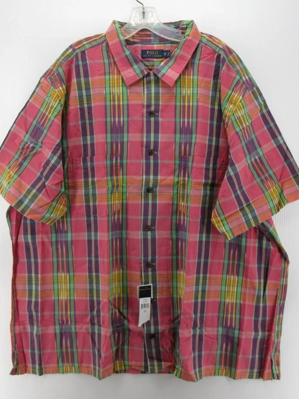 Polo Ralph Lauren Shirt 3XB Big Madras Plaid Loop Collar Camp Aztec